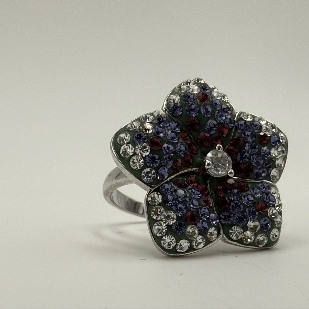 Crystal Flower Statement Ring - Purple, Burgundy … - image 7